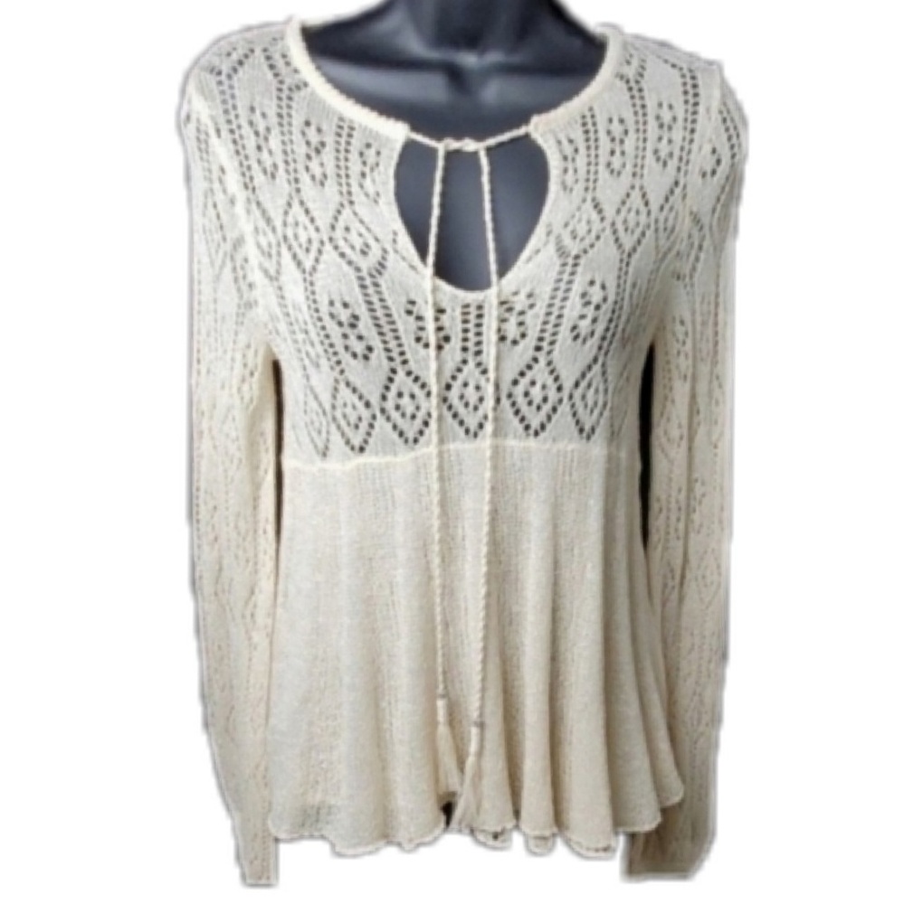 Free People Cream Crochet Knit Peasant Blouse